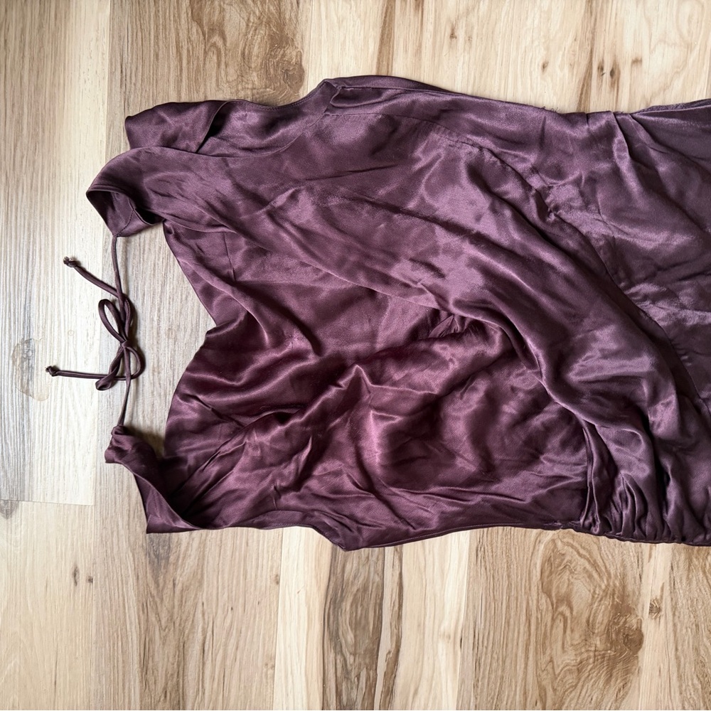 Meshki Deep Brown Satin Maxi Dress - Picture 9 of 12